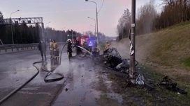 Под Петербургом водитель сгорел в искореженной легковушке