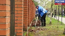 В Великих Луках участники субботника привели в порядок Аллею памяти бойцов шестой роты и братское захоронение