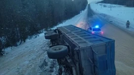 Грузовик с зерном опрокинулся на трассе в Удмуртии