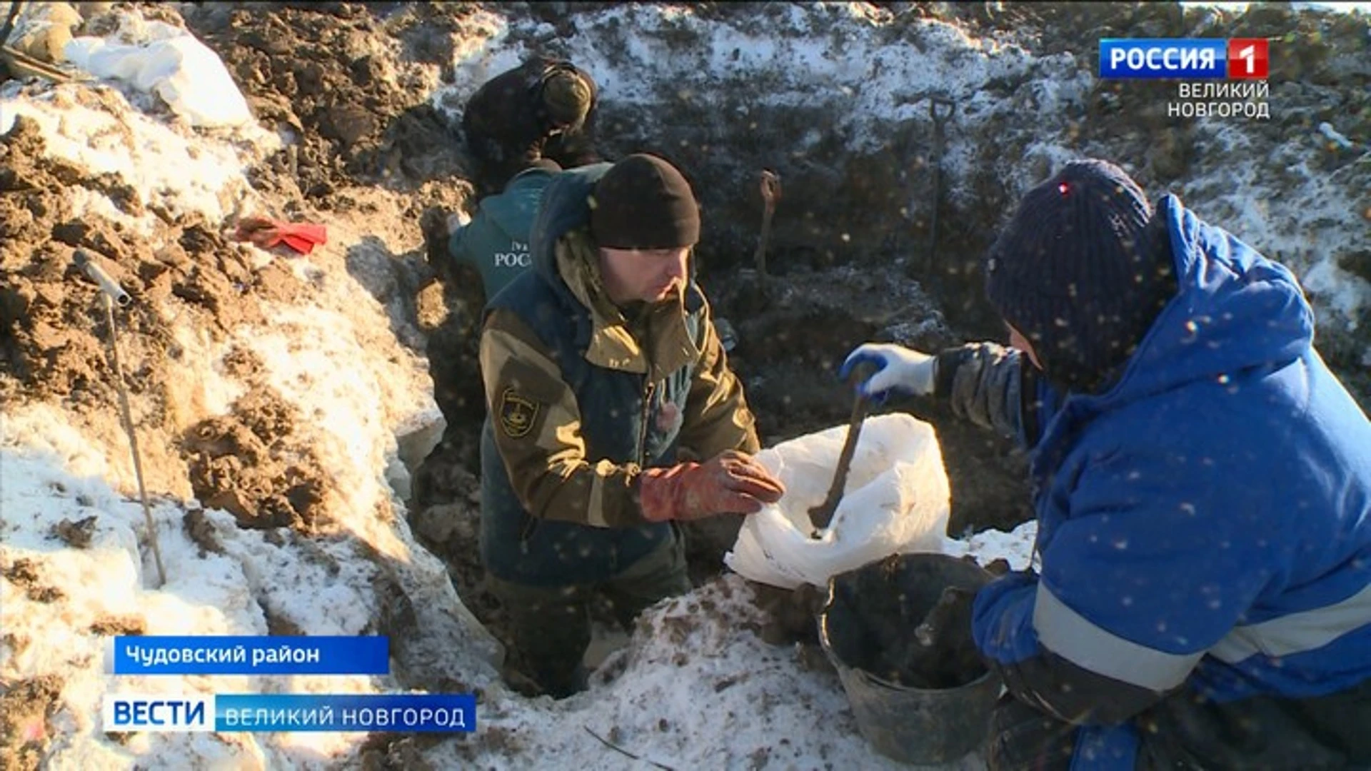 В Чудовском районе поисковики обнаружили воронку с останками бойцов Красной Армии