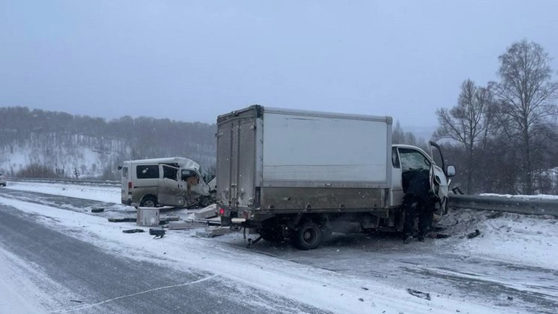 Под Новосибирском водитель минивэна погиб в аварии на встречной полосе