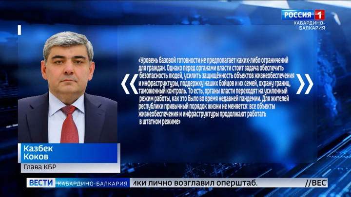 Вести. Кабардино-Балкария В Кабардино-Балкарии введен уровень базовой готовности