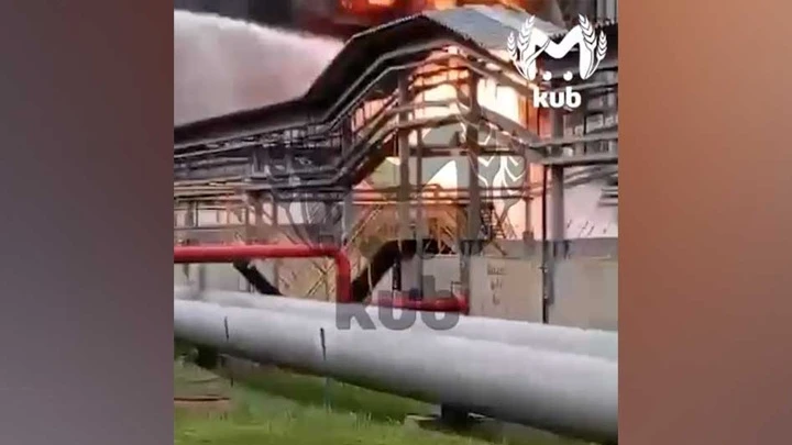 More than 350 people extinguish a fire at an oil depot in the Caucasus region of Krasnodar region