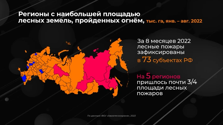 Инфографика Россия в цифрах. Какие регионы пострадали от лесных пожаров?