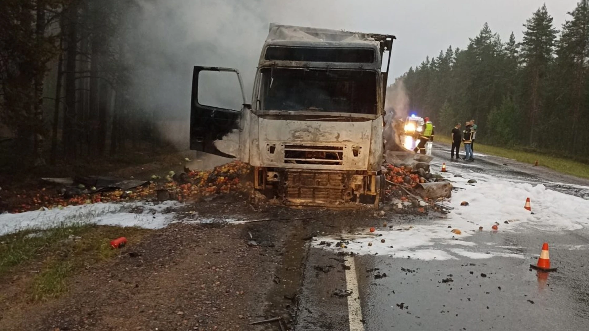 В Олонецком районе сгорела фура с арбузами