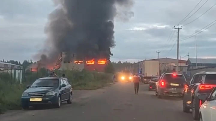 ЧП Очевидцы сняли крупный пожар на складе Мурино