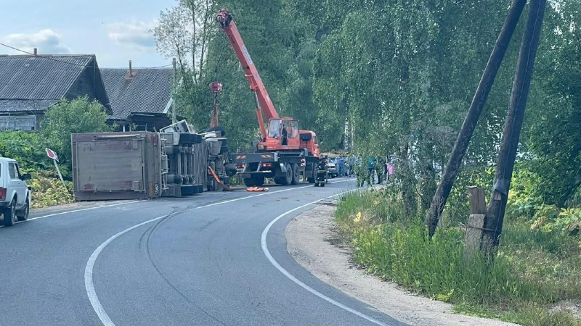 В Тверской области перевернулась фура с поросятами