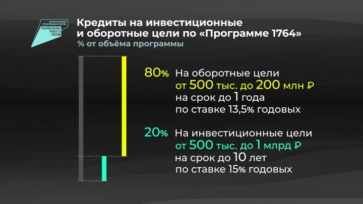 Инфографика Россия в цифрах. Льготное кредитование бизнеса по "Программе 1764"