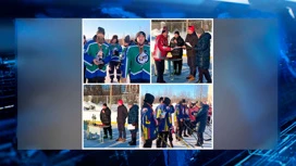 Street Hockey Spiel in der Beere gehalten